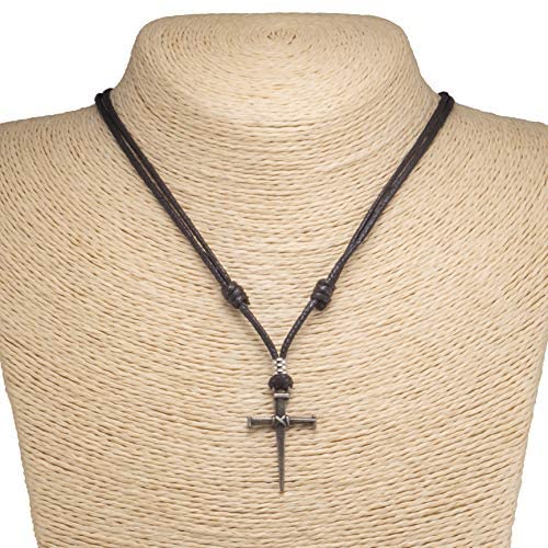 Nail Cross Pendant on Adjustable Rope Necklace