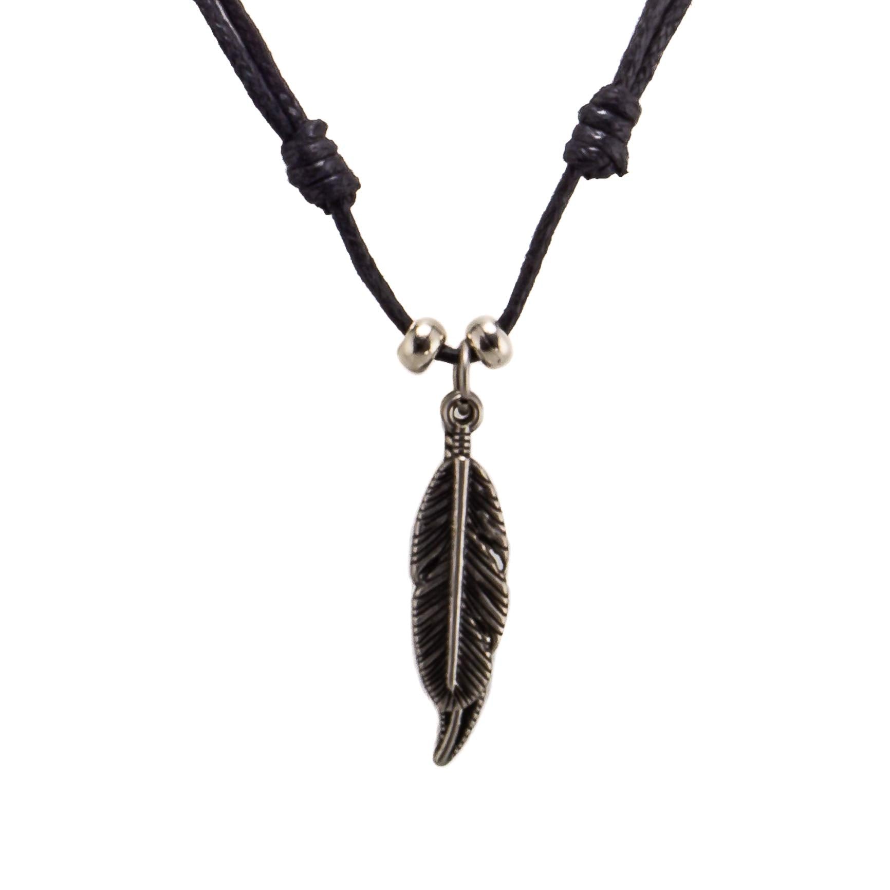 Two Feather Pendants on Adjustable Rope Necklace