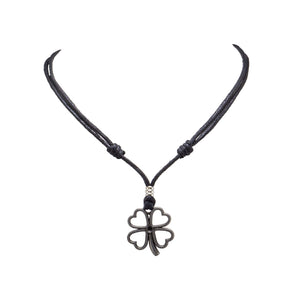 Four Leaf Clover Pendant on Adjustable Rope Necklace