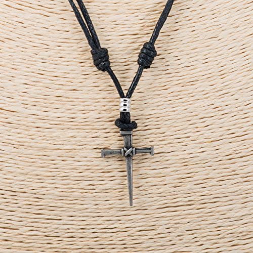 Nail Cross Pendant on Adjustable Rope Necklace