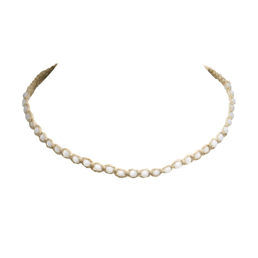 White Cat's Eye on Hemp Choker Necklace