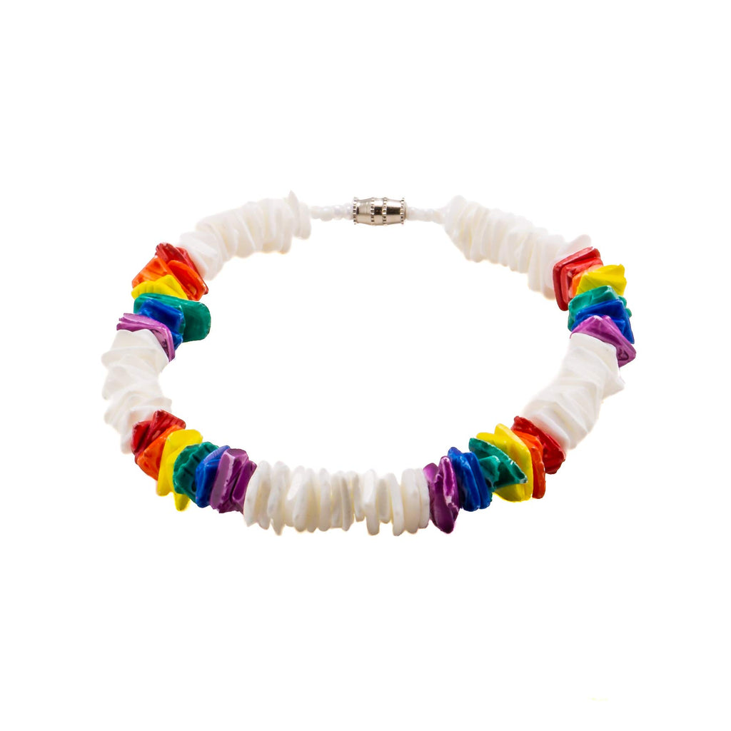 White & Rainbow Colored Puka Chip Shells Necklace & Anklet