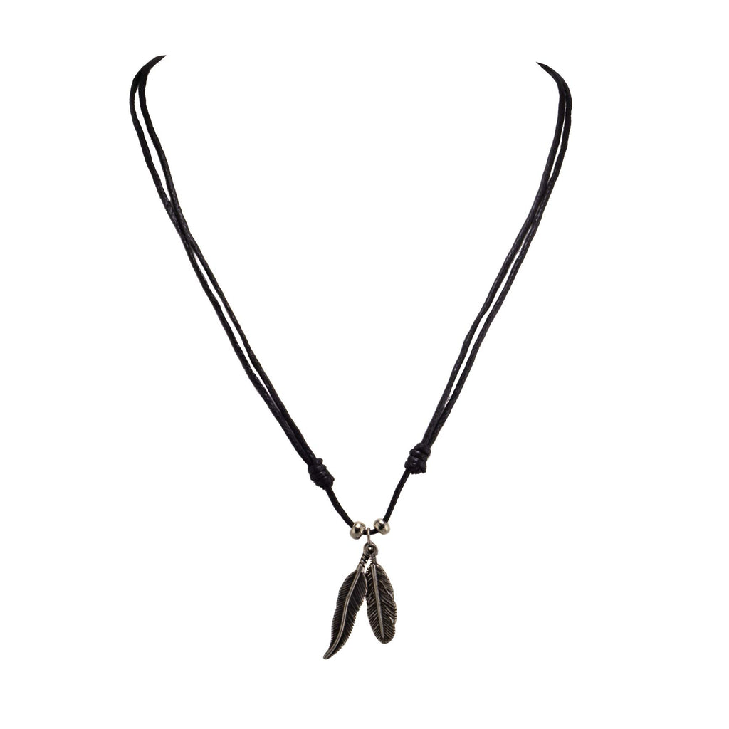 Two Feather Pendants on Adjustable Rope Necklace