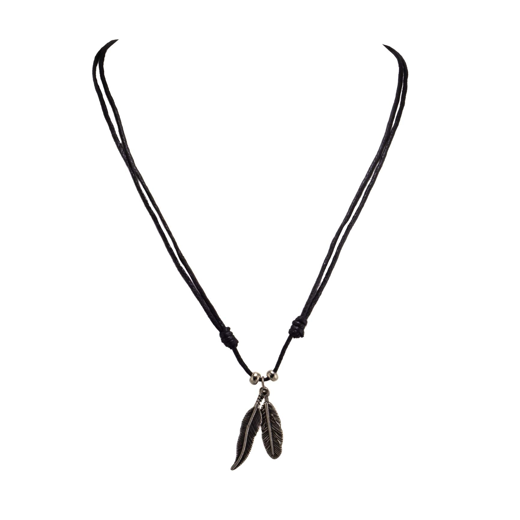 Two Feather Pendants on Adjustable Rope Necklace