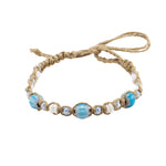 Load image into Gallery viewer, Blue Glass Beads and Puka Shells on Hemp Anklet Bracelet

