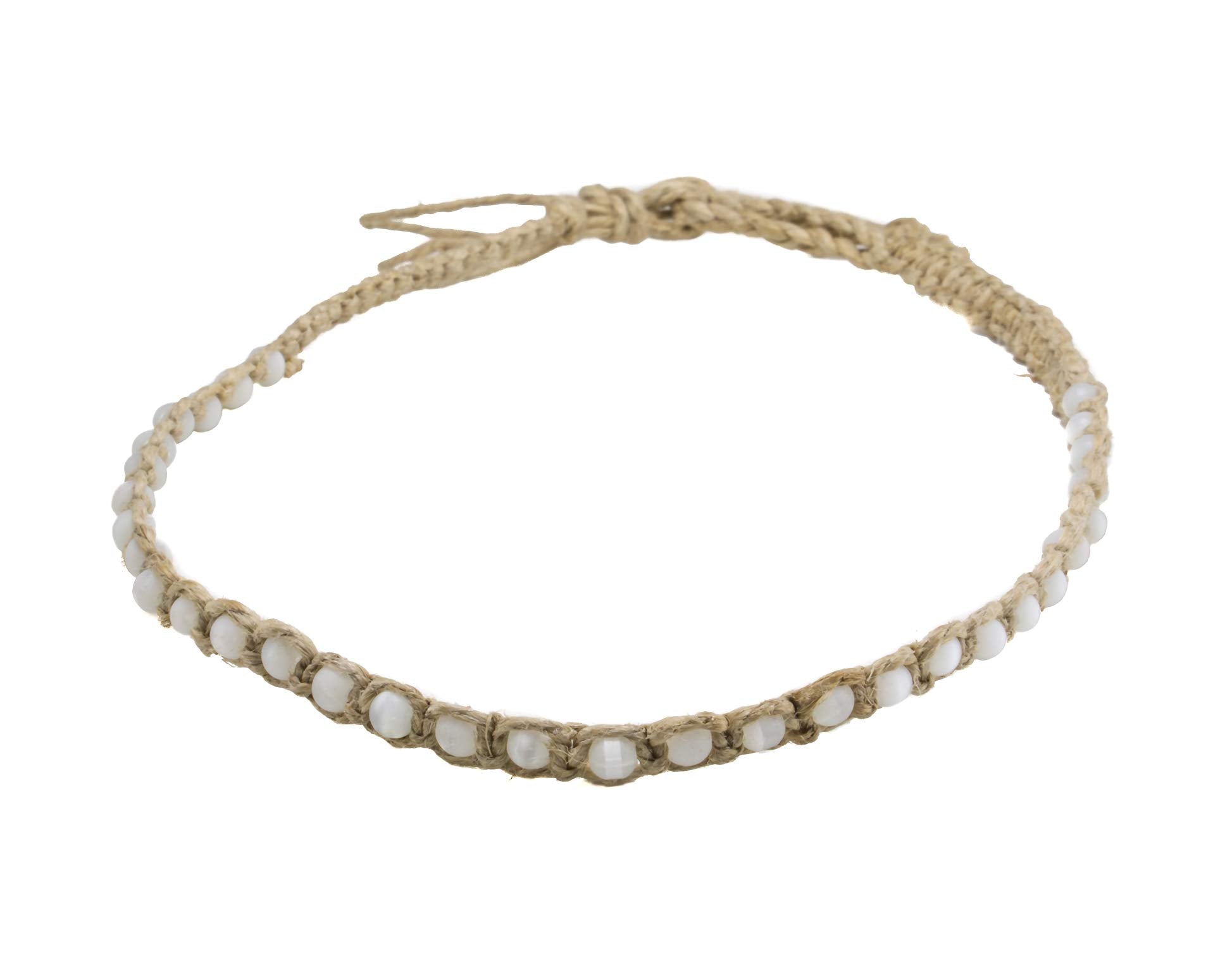 White Cat's Eye on Hemp Choker Necklace