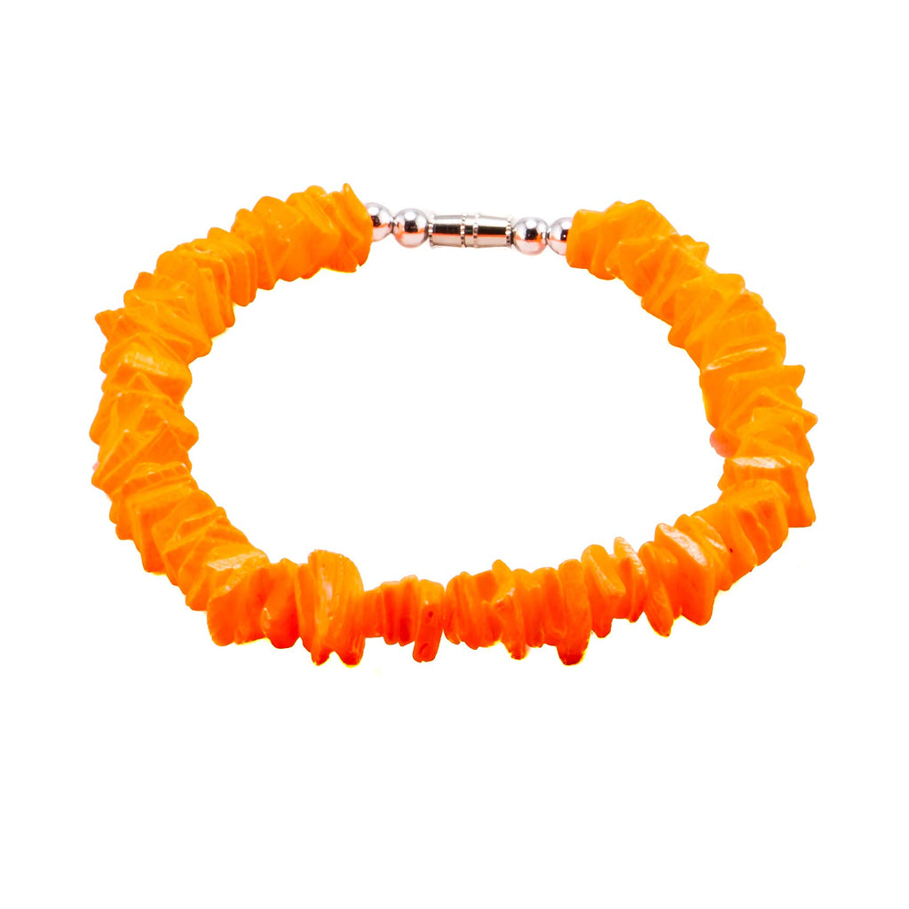 Neon Orange Puka Chip Shell Beads Necklace and Anklet Set