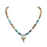 Load image into Gallery viewer, ¾&quot;+ Shark Tooth Pendant on Tiger Coconut &amp; Green Shell Beads Necklace
