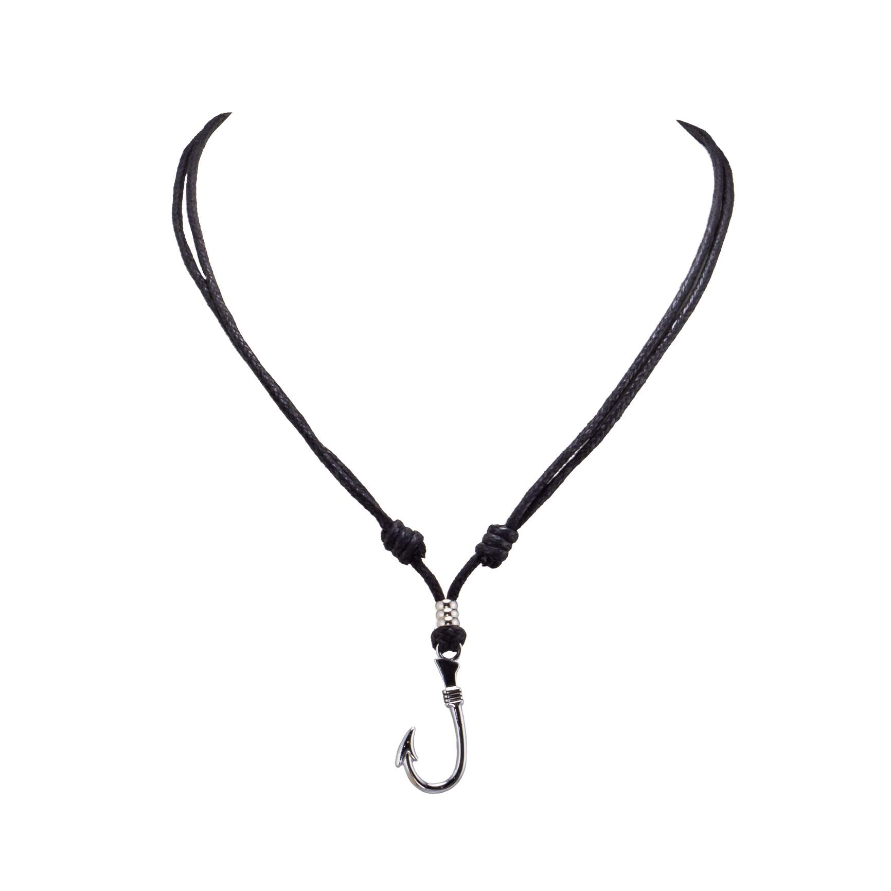 Fish Hook Pendant on Adjustable Rope Necklace