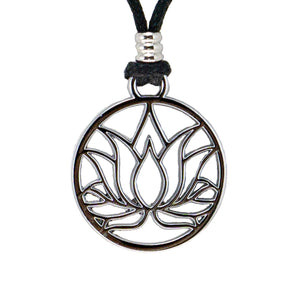 Lotus Flower Pendant on Adjustable Rope Necklace