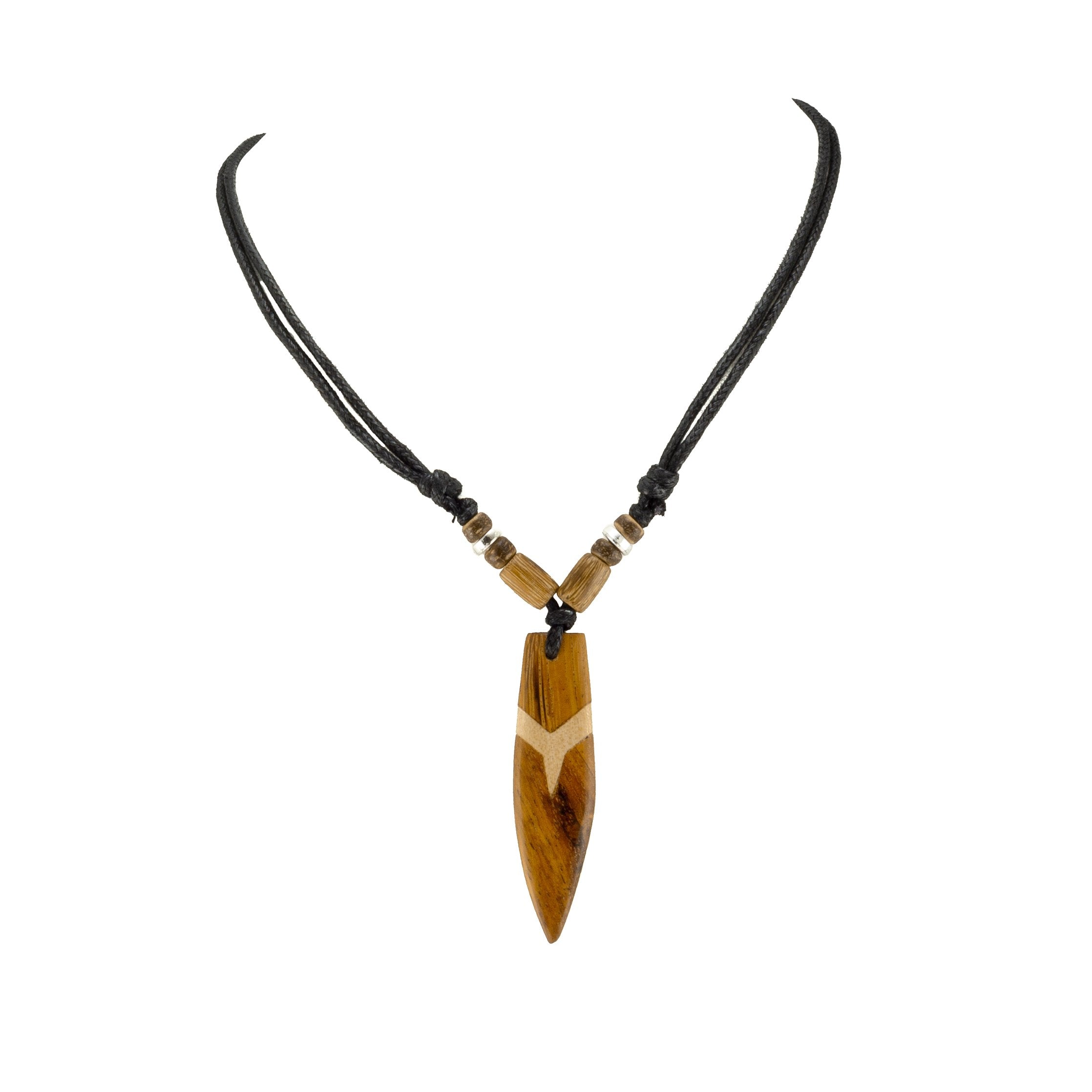 Wood Surfboard Pendant on Adjustable Rope Necklace