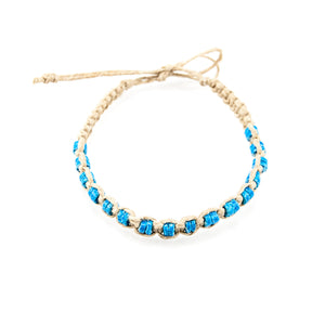 Blue Puka Shell Beads on Hemp Anklet Bracelet