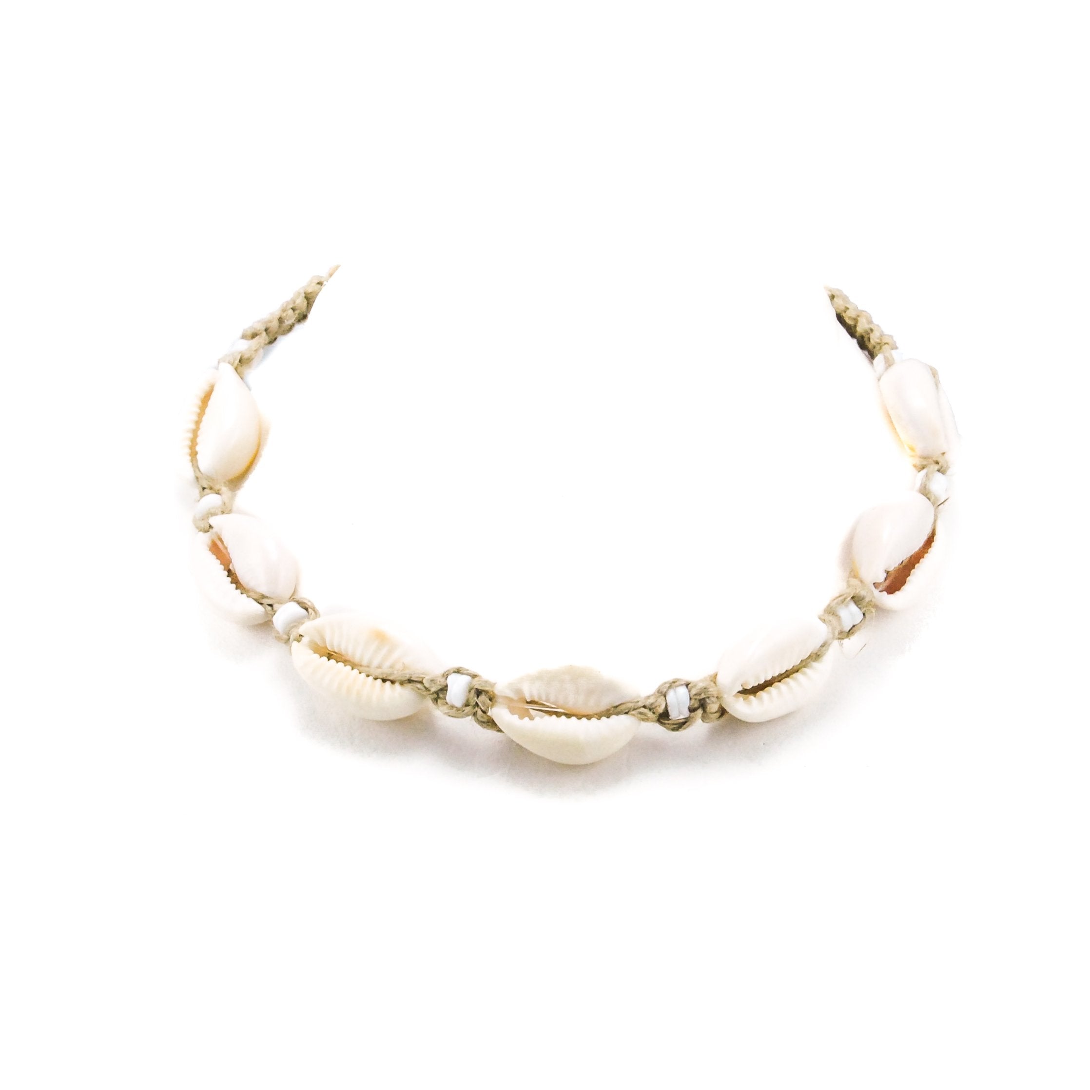 Cowrie and Puka Shell Beads on Hemp Choker Necklace