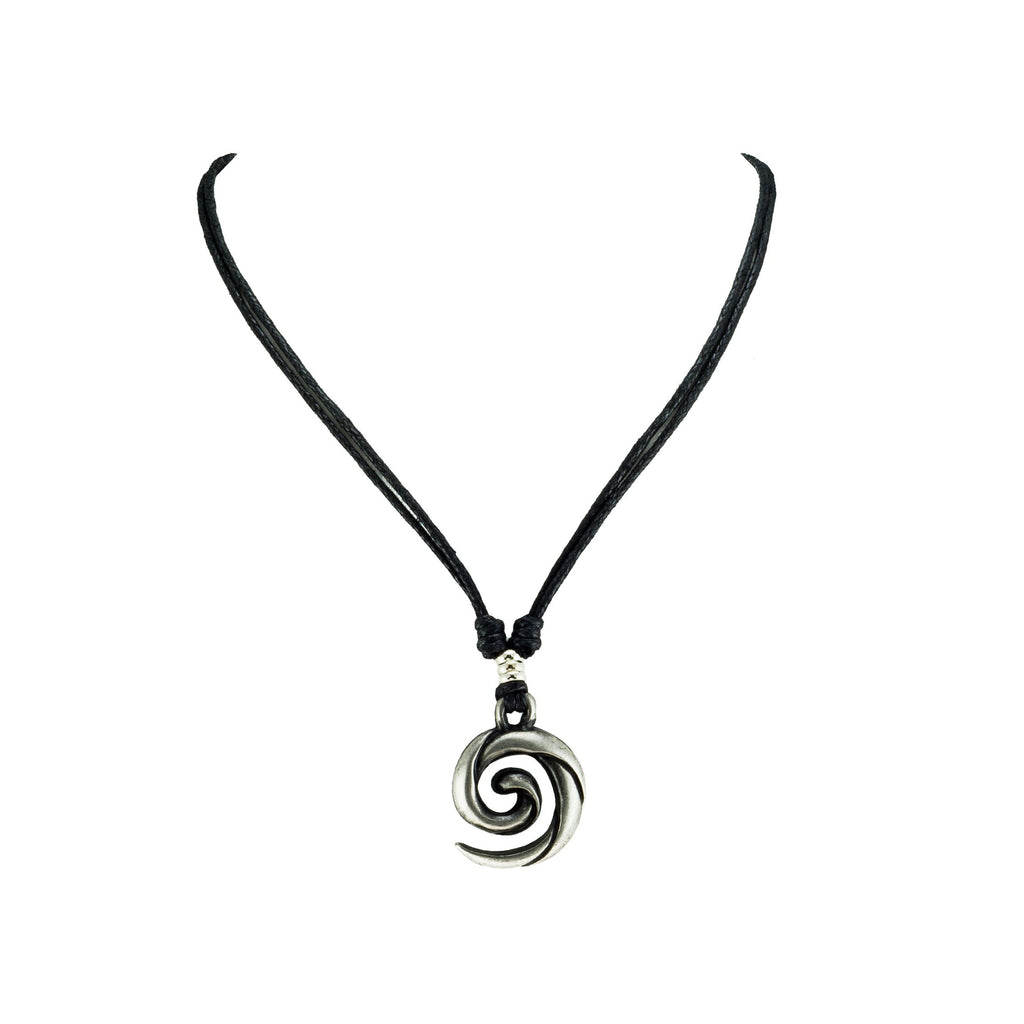 Koru Spiral Wave Pendant on Adjustable Rope Necklace