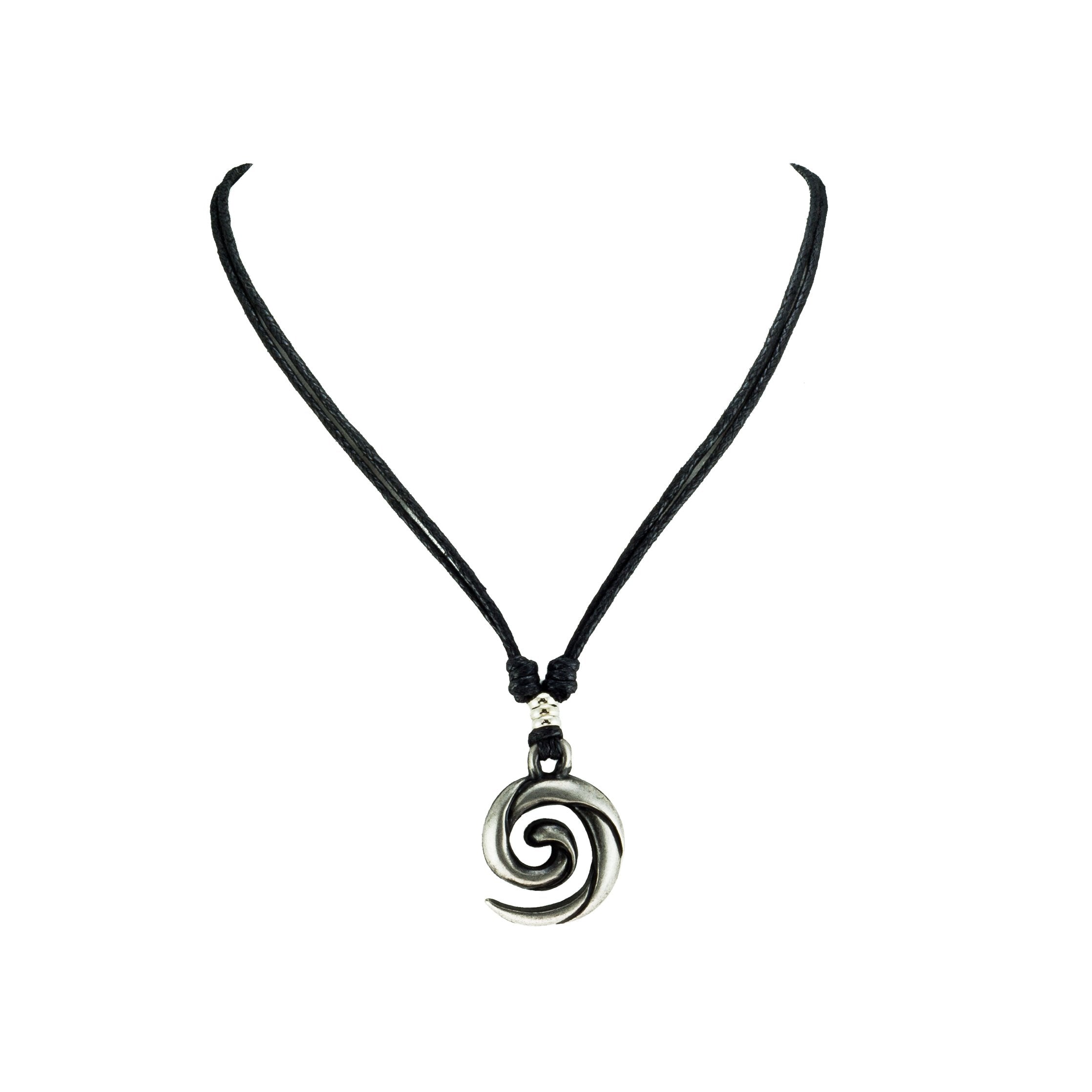 Koru Spiral Wave Pendant on Adjustable Rope Necklace