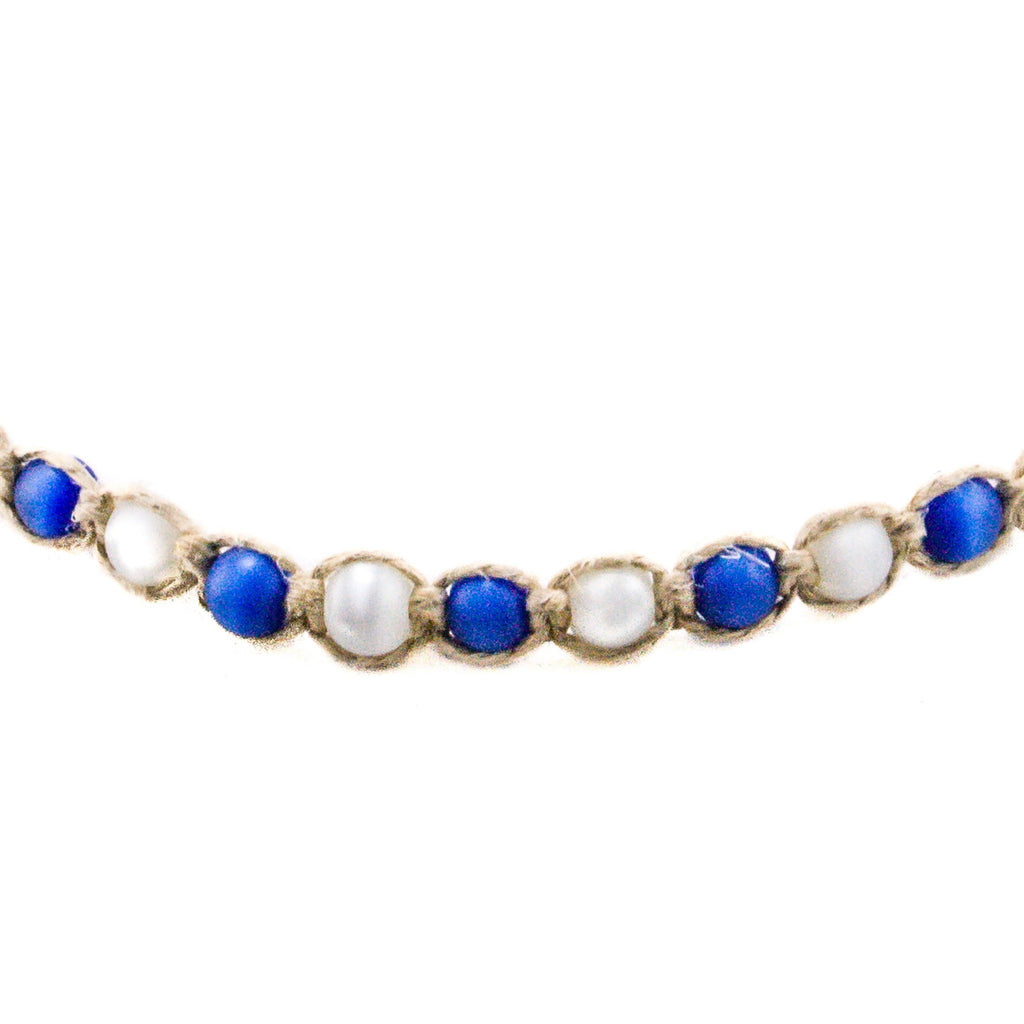 Dark Blue and White Cat's Eye Beads (7mm) on Hemp Choker Necklace