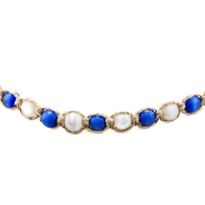 Dark Blue and White Cat's Eye Beads (7mm) on Hemp Choker Necklace