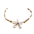 Cowrie Shells Flower Pendant  and Purple Beads on Hemp Choker Necklace