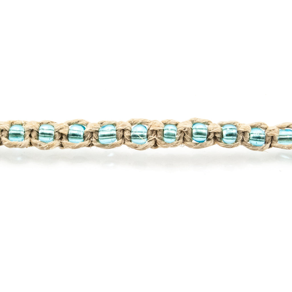 Turquoise Blue Beads on Hemp Anklet Bracelet