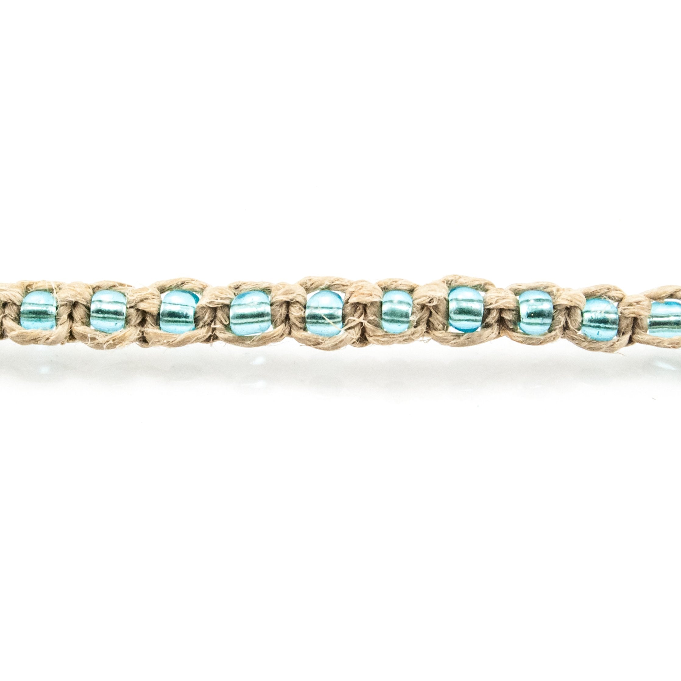 Turquoise Blue Beads on Hemp Anklet Bracelet