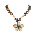 Kaput Shells Flower Pendant on Wood Disc Beads Necklace