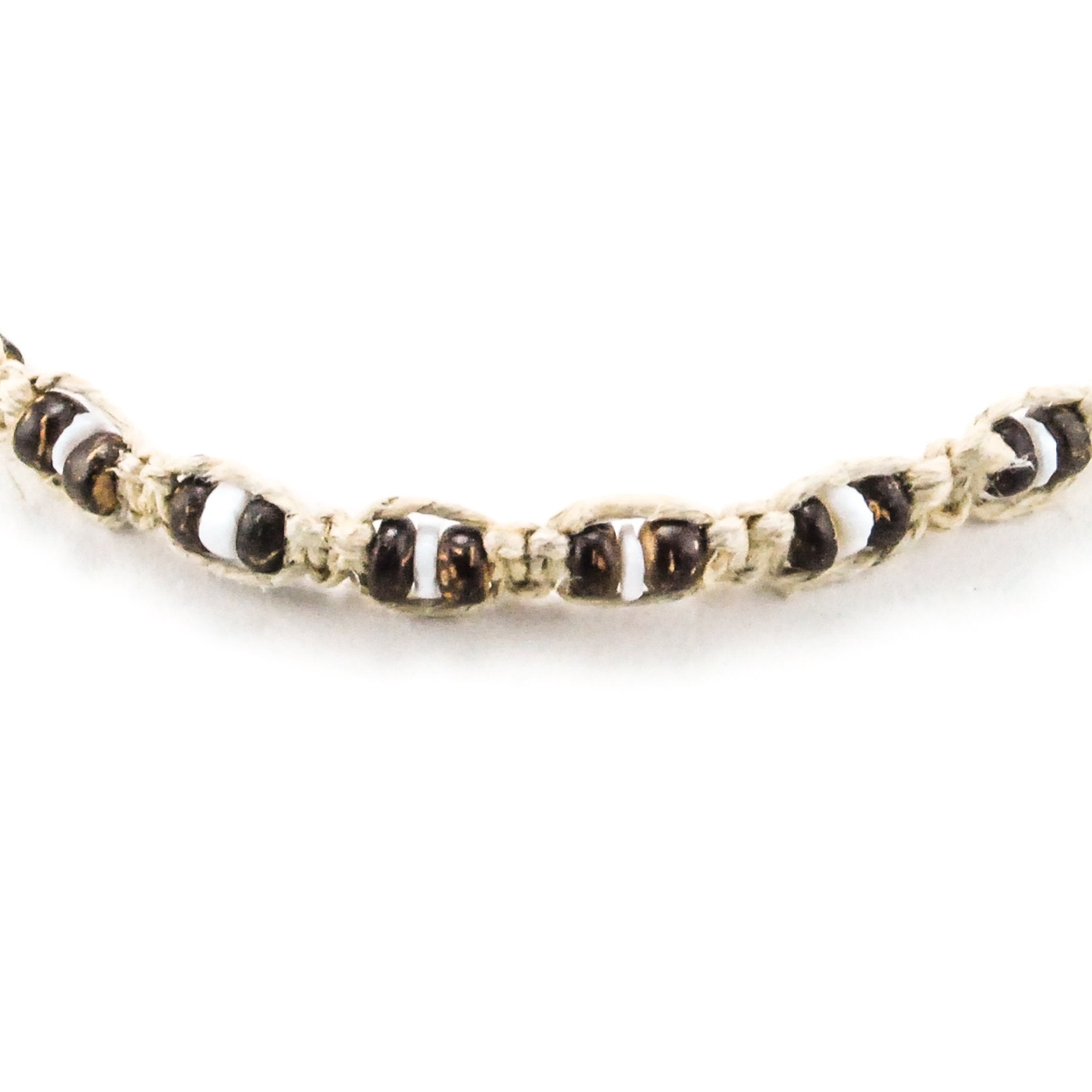 Brown Coconut Beads and Puka Shells on Hemp Choker Necklace