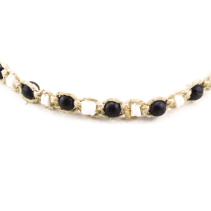 Hemp Choker Necklace With White Clam Black Bead