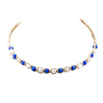 Load image into Gallery viewer, Dark Blue and White Cat&#39;s Eye Beads (7mm) on Hemp Choker Necklace
