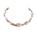 Hemp Choker Necklace with Cowrie Shells and Pink Fimo Beads