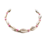 Load image into Gallery viewer, Hemp Choker Necklace with Cowrie Shells and Pink Fimo Beads

