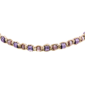 Purple Cat's Eye and Fimo Glitter Beads on Hemp Choker Necklace