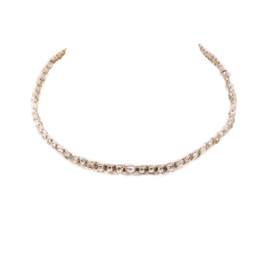 Clear and Iridescent Beads on Hemp Choker Necklace