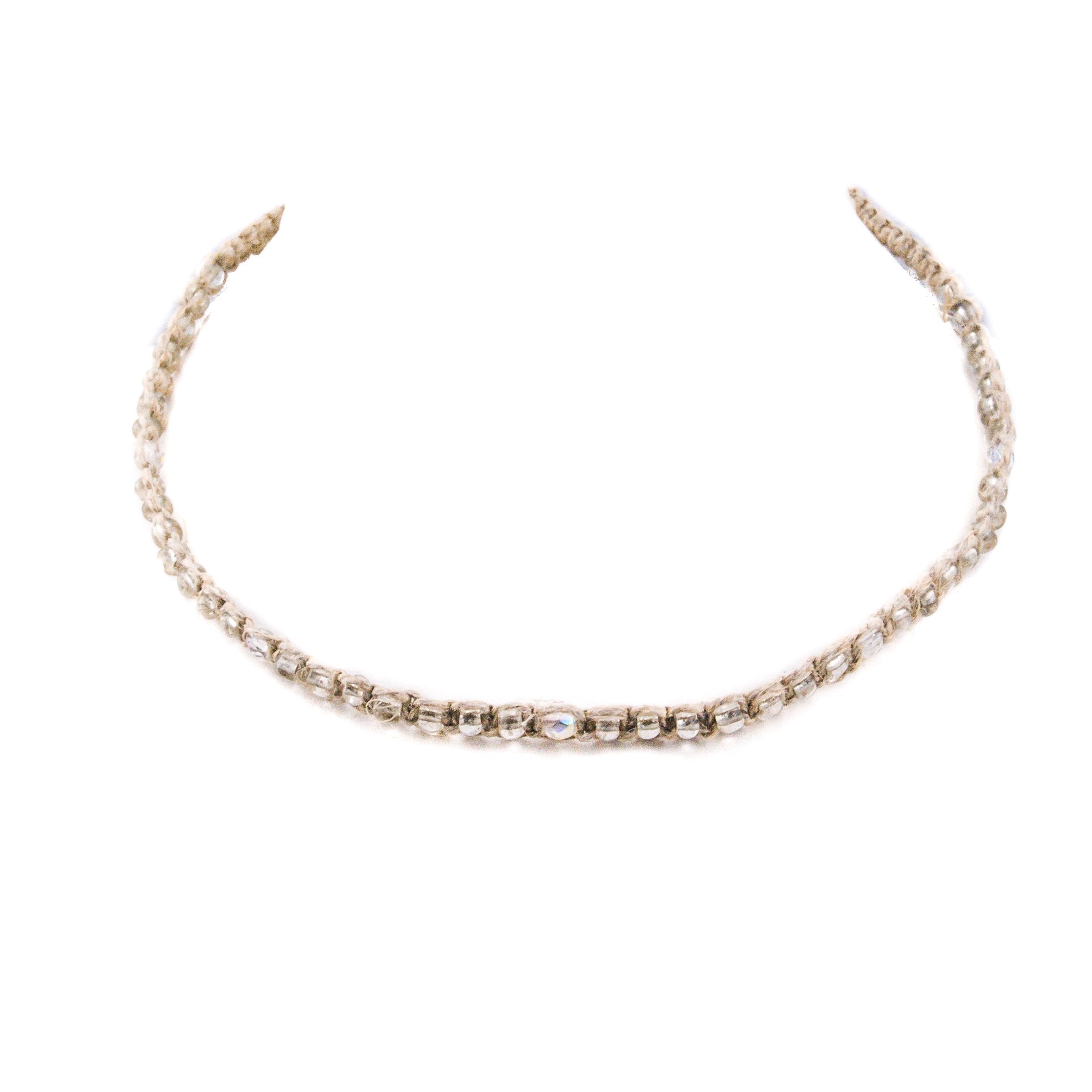 Clear and Iridescent Beads on Hemp Choker Necklace