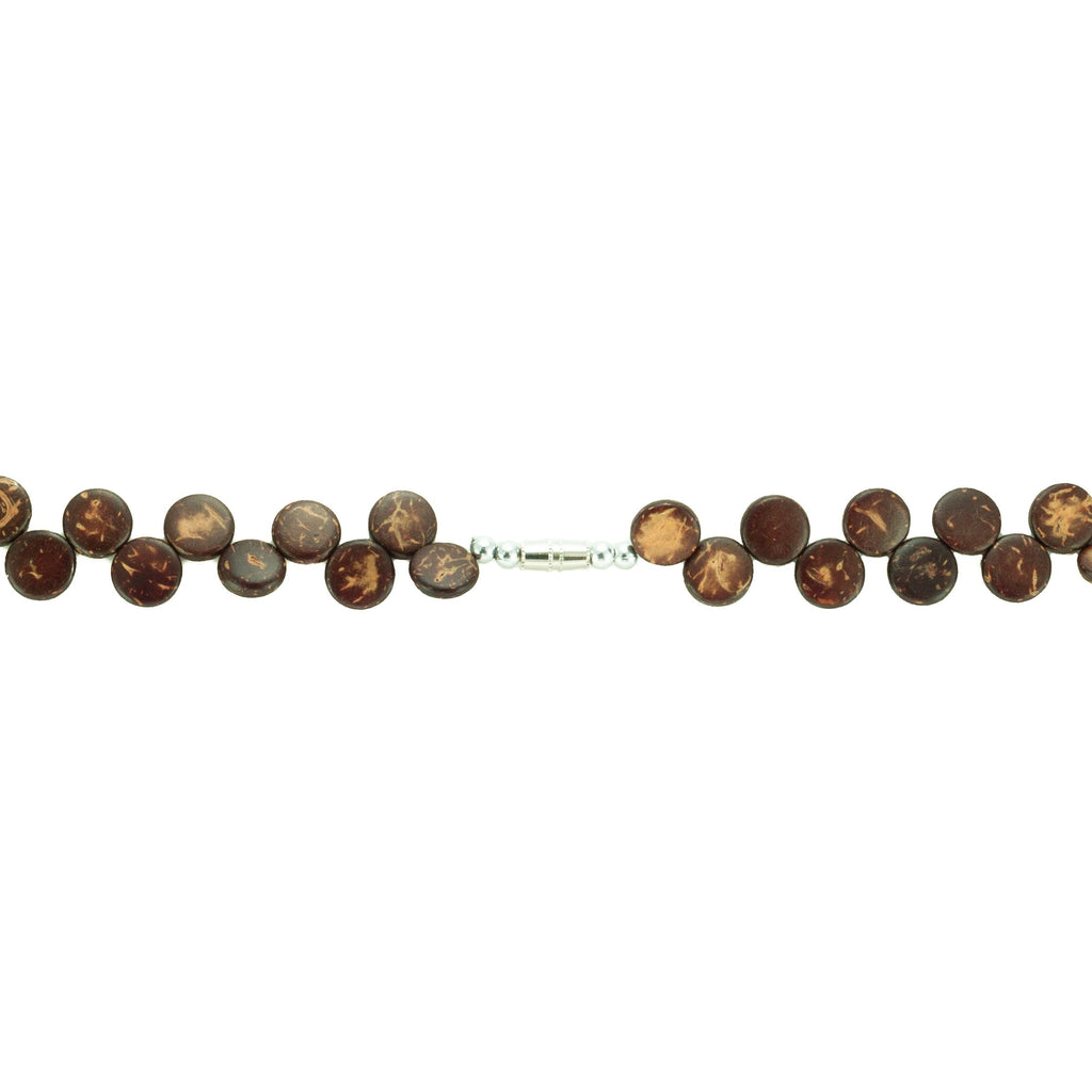Kaput Shells Flower Pendant on Wood Disc Beads Necklace