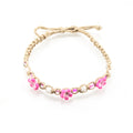 Pink Flowers and Puka Shell Beads on Hemp Anklet Bracelet