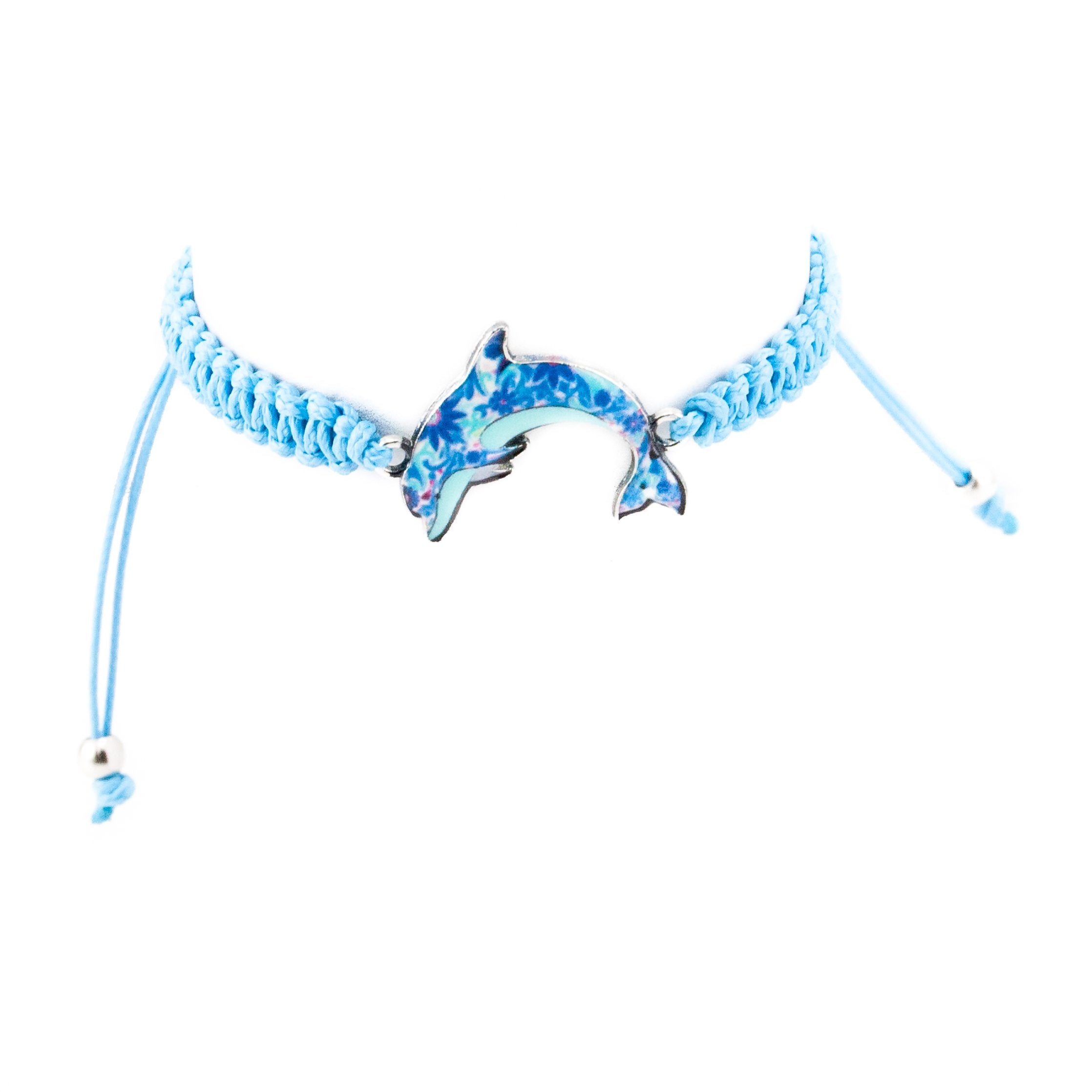 Blue Dolphin on Adjustable Braided Blue Cord Bracelet