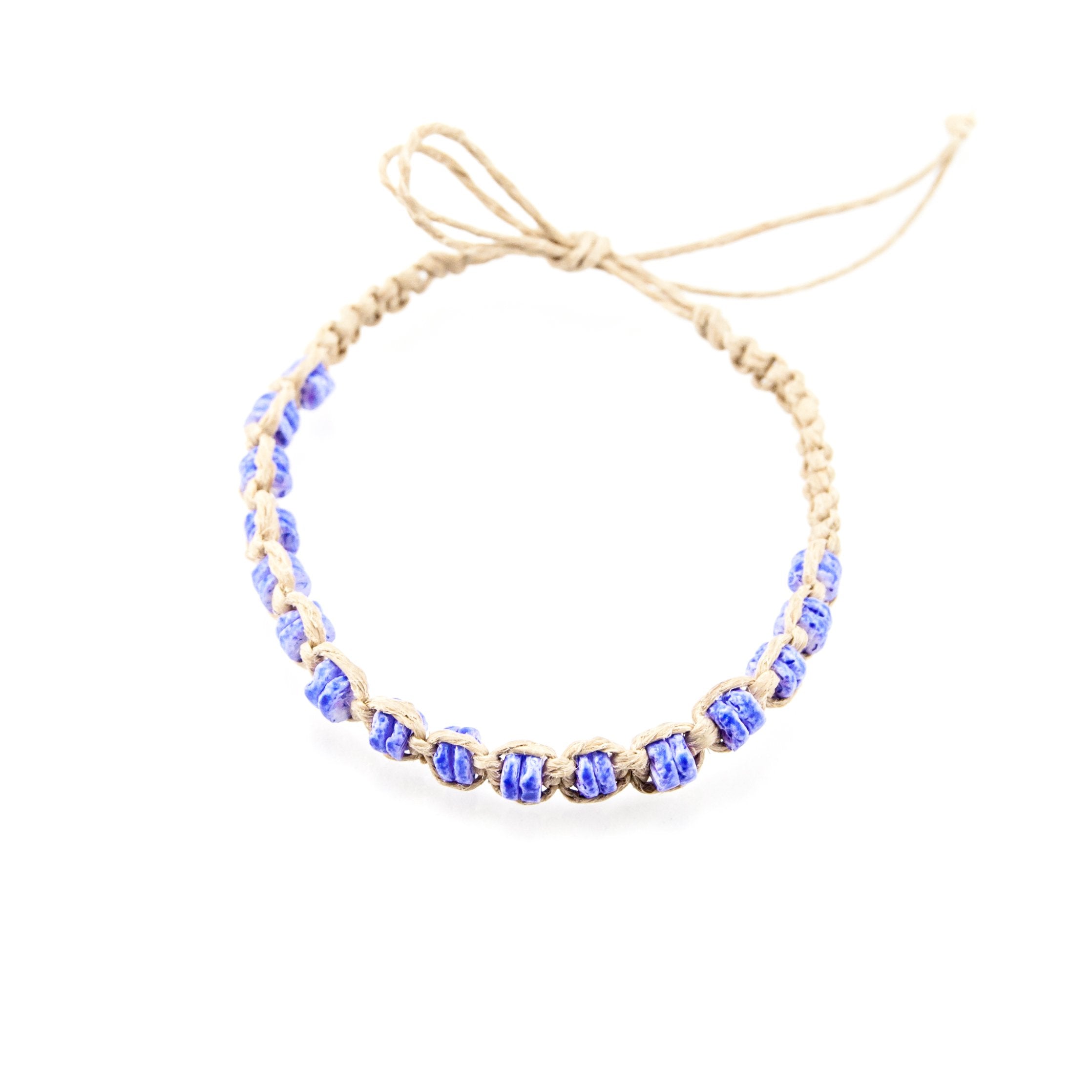 Purple Puka Shell Beads on Hemp Anklet Bracelet