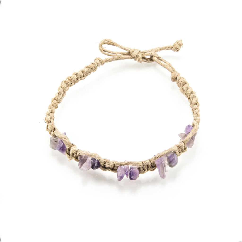 Amethyst Gemstone Chips on Hemp Anklet Bracelet