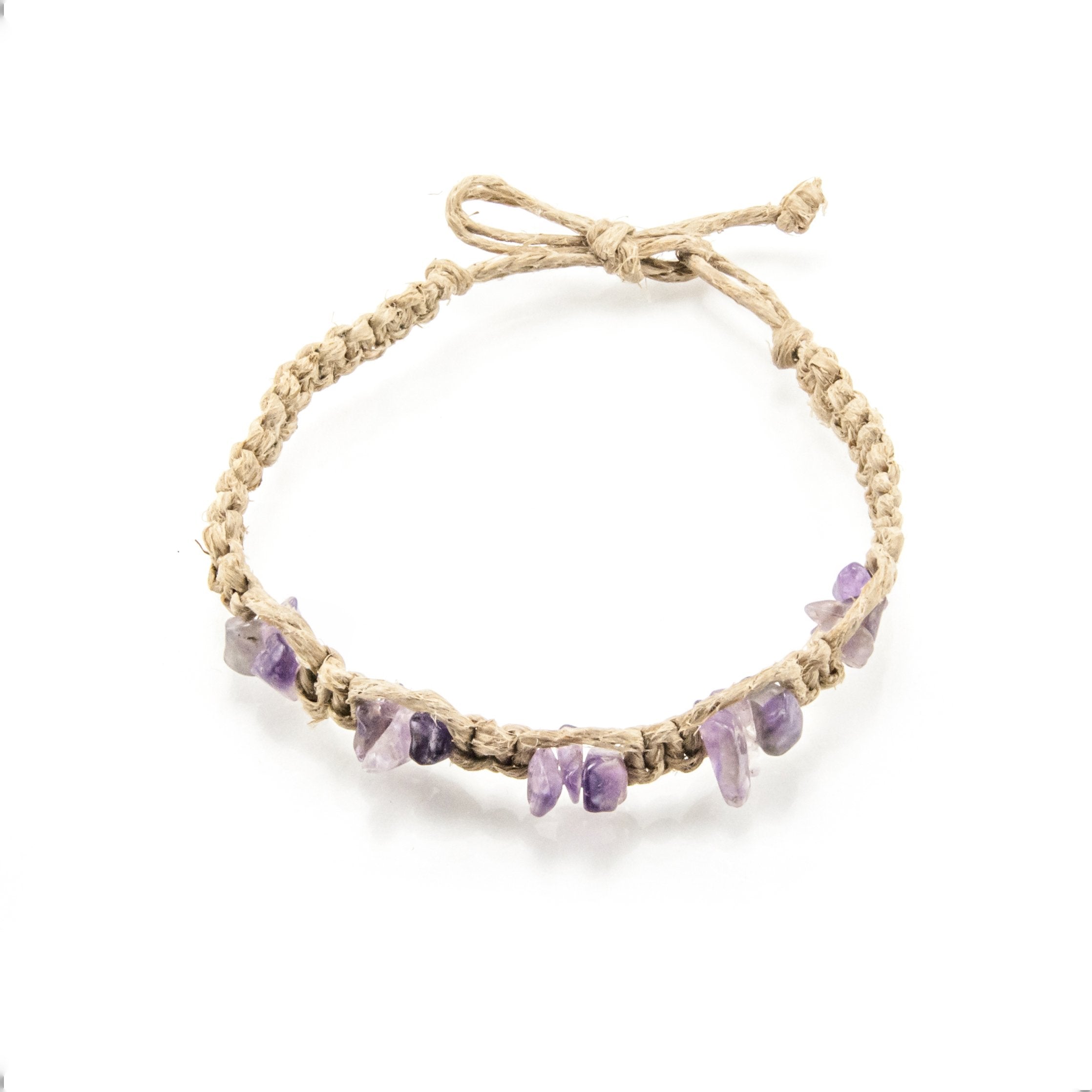 Amethyst Gemstone Chips on Hemp Anklet Bracelet