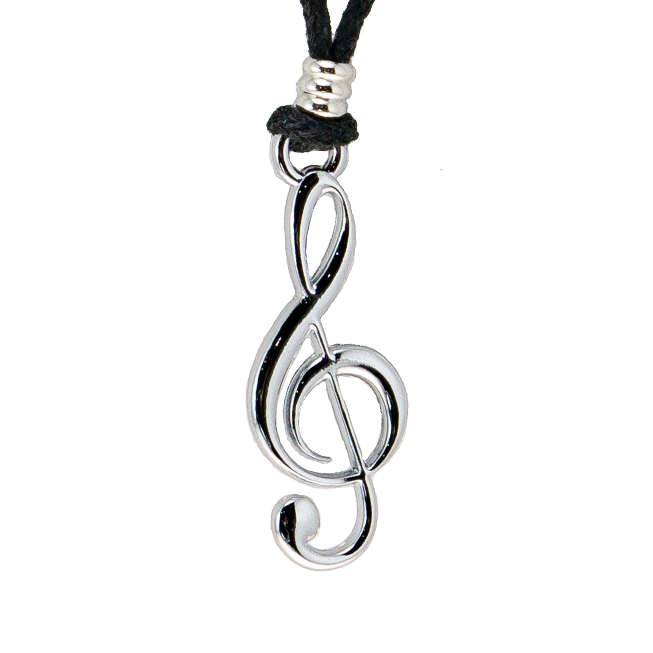 Treble Clef Pendant on Adjustable Rope Necklace