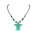 Turquoise Sea Turtle Pendant on Hematite Beads Necklace