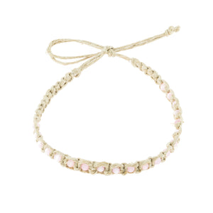 Pink Cat's Eye Beads on Hemp Anklet Bracelet