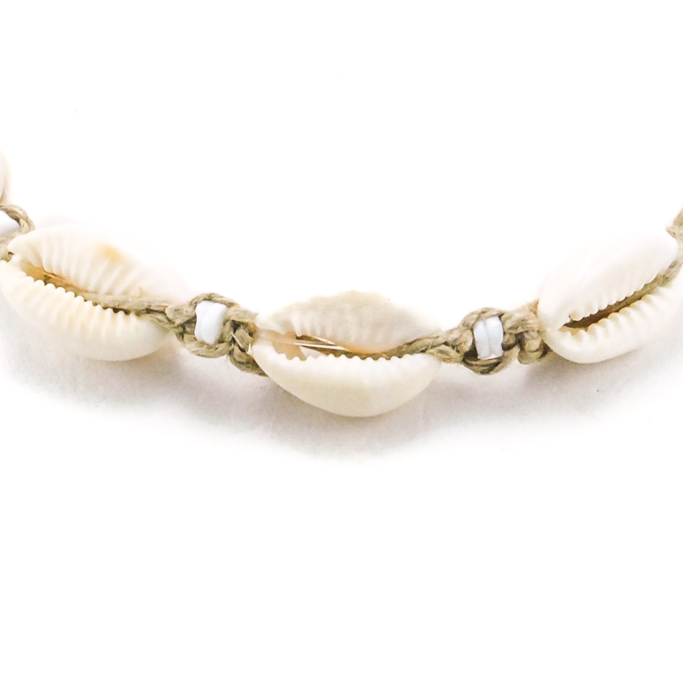 Cowrie and Puka Shell Beads on Hemp Choker Necklace