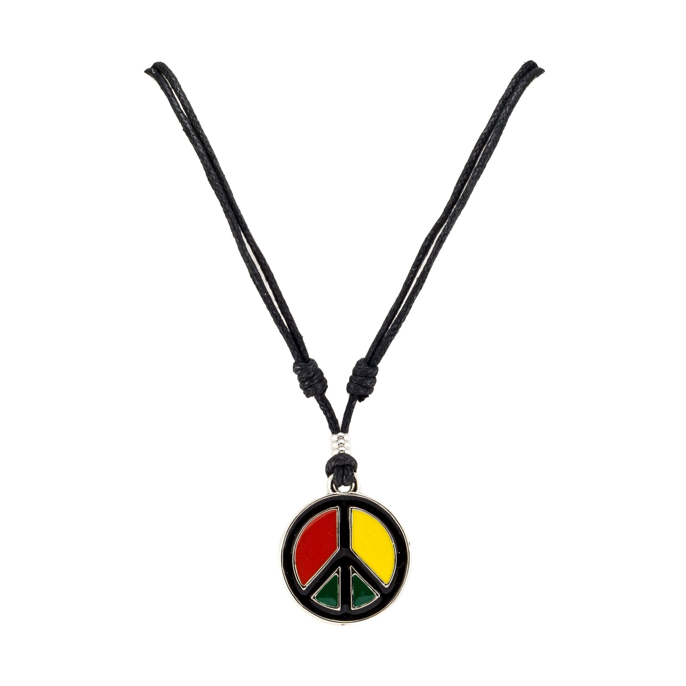 Rasta Peace Pendant on Adjustable Cord Necklace