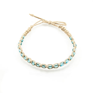 Turquoise Blue Beads on Hemp Anklet Bracelet