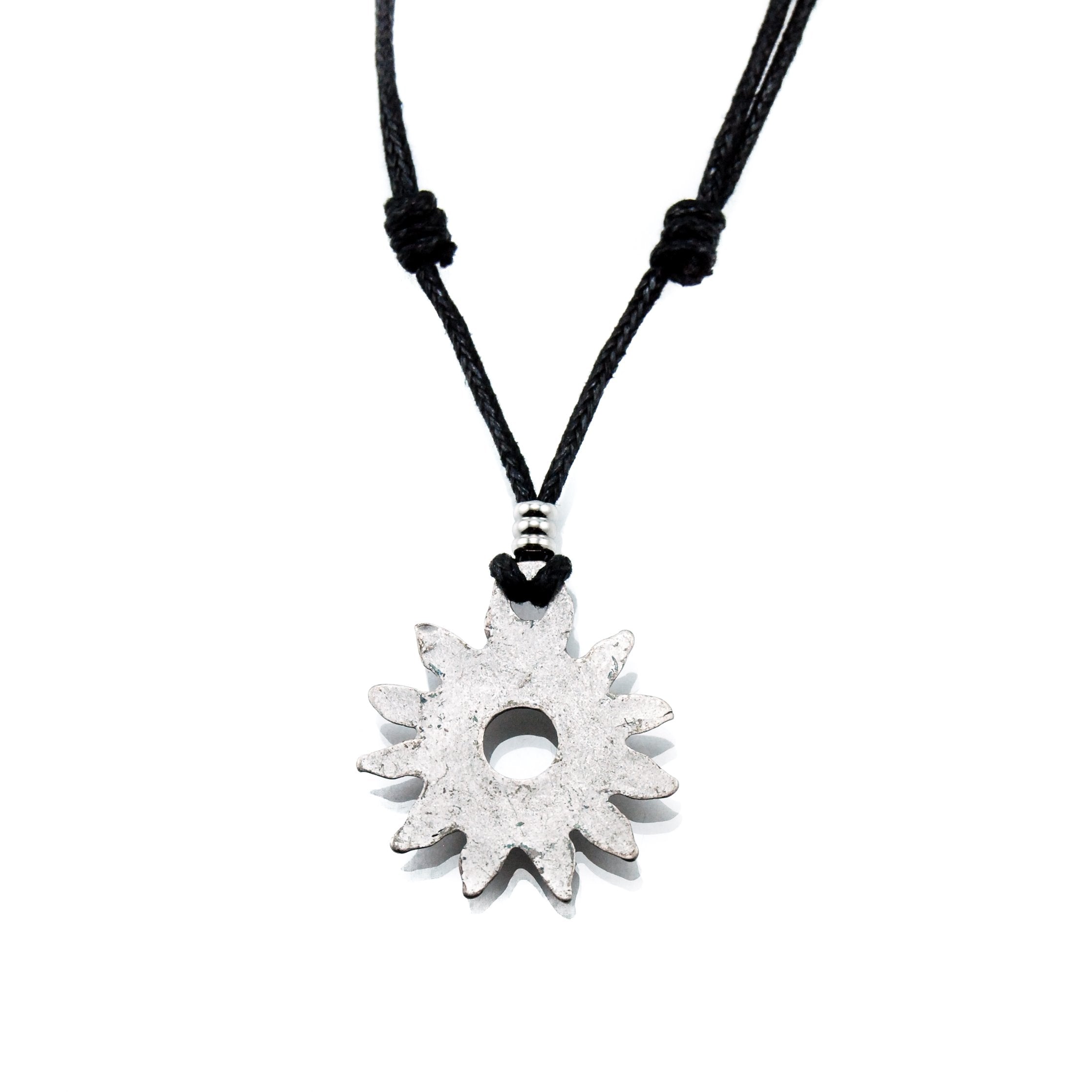 Tribal Sun Pendant on Adjustable Rope Necklace