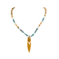 Wood Surfboard Pendant on Tiger Coconut and Green Shell Beads Necklace