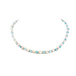 Load image into Gallery viewer, White and Blue Cat&#39;s Eye Beads on Hemp Choker Necklace
