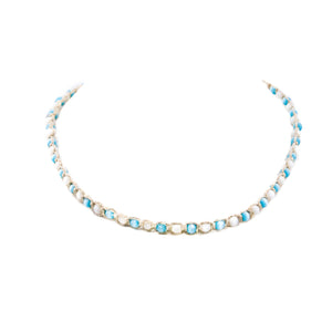 White and Blue Cat's Eye Beads on Hemp Choker Necklace