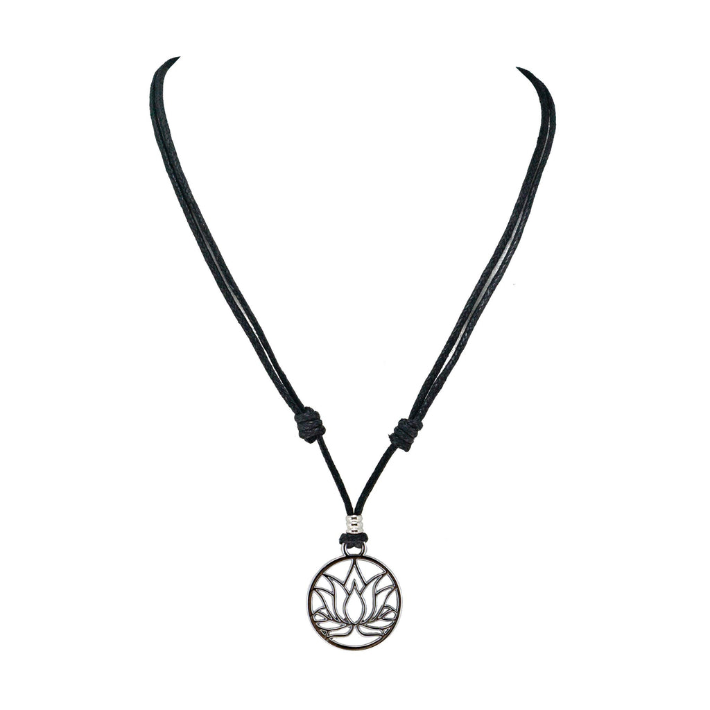 Lotus Flower Pendant on Adjustable Rope Necklace